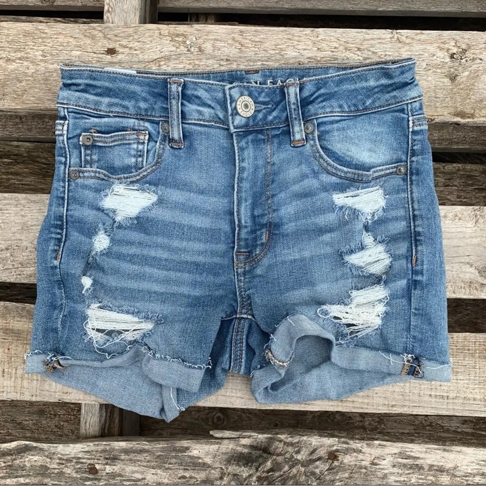 American Eagle Outfitters Light Blue Distressed Denim Shorts